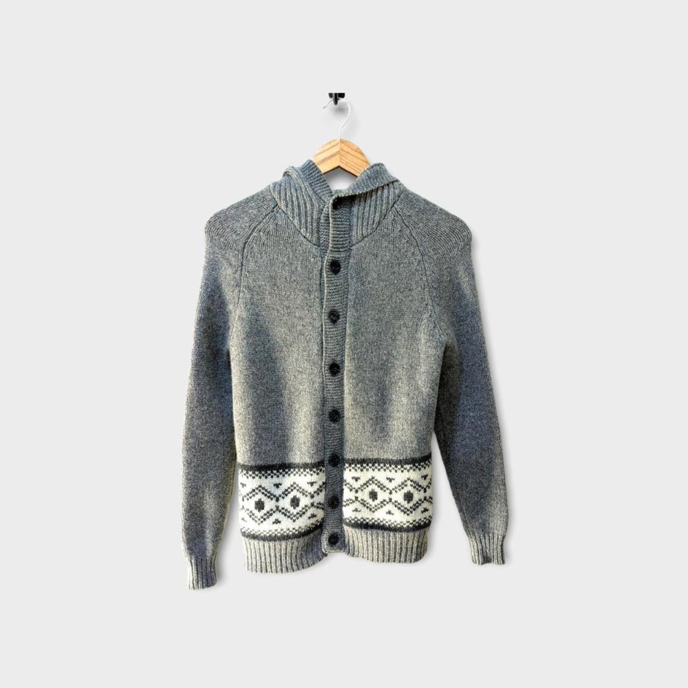 J. Lindeberg Mens Swedish Designer Lambswool Grey Button Down Winter Sweater Sm